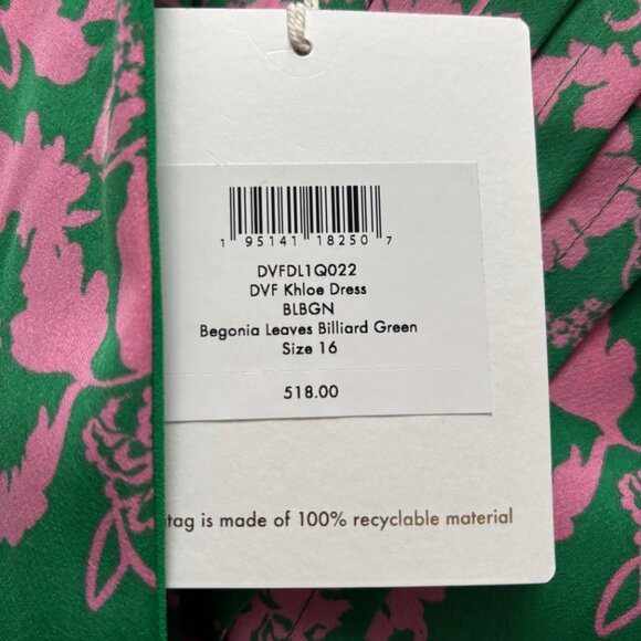 NWT DVF Khloe Faux-Wrap Crepe Dress in Begonia Leaves Billiard Green - Picture 5 of 6
